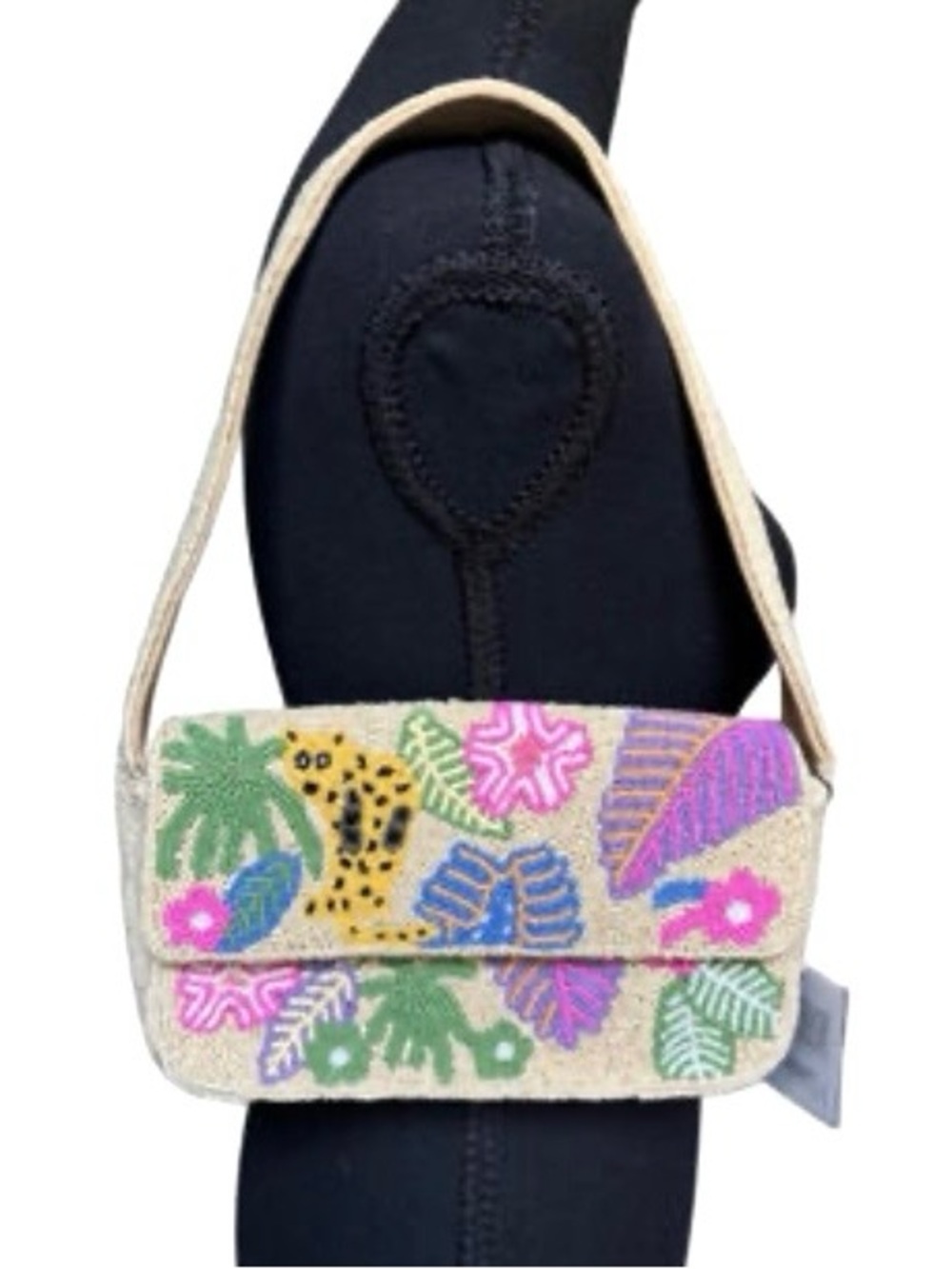NEW America & Beyond Jungle Leopard Embellished Shoulder Bag Beaded 10 x 5.5 x 2 - Picture 2 of 12